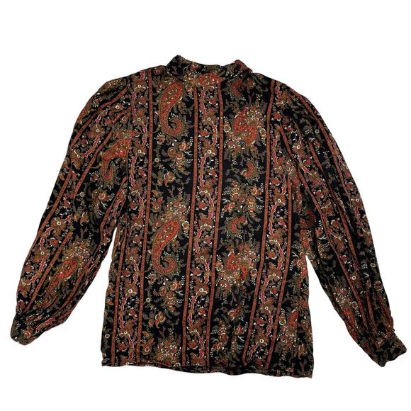 JONES NEW YORK Vintage Black Fall Paisley Skirt Set Size 8 High Neck Asymmetric - Picture 4 of 13